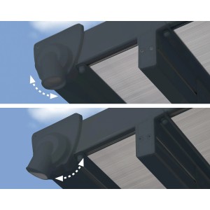 Detailaufnahme: Verstellbare Regenrinne der Palram Canopia Terrassenüberdachung in Anthrazit.