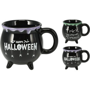 Tasse im Halloween-Design aus Dolomit, 13x10x10 cm, mit Schriftzug und Füßen.