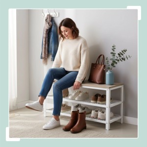 Relaxdays Schuhbank Stahl Weiß Grau mit 2 Schuhablagen 45 cm x 73 cm x 30 cm