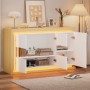 okwish Sideboard mit LED Türen Fächern Wohnzimmer Büro 140x40x84 cm Weiß_2