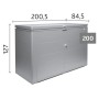Dunkelgraue Biohort Gartenbox HighBoard 200 aus Metall mit Deckel, Doppeltüren und Maßen 200x127x84 cm. Abschließbare Universalbox.
