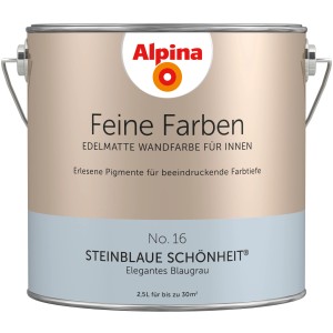 Farbeimer Alpina Feine Farben No. 16 Steinblaue Schönheit, edelmatt, Blaugrau für Innenräume.