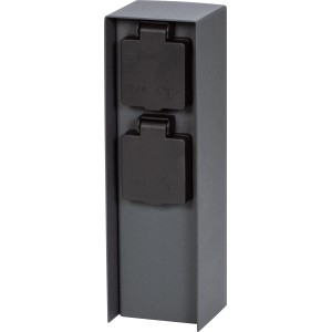 Anthrazitfarbene 2-fach Steckdosensäule IP44 für den Außenbereich.