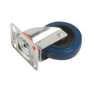 Transport-Lenkrolle mit blauem Elastikrad, Ø 100 mm, Tragkraft 150 kg.
