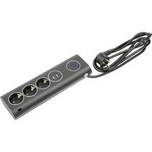 Design-Tischsteckdosenleiste 3-fach mit Überspannungsschutz und USB-Anschlüssen.