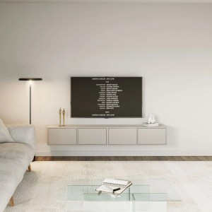 Selsey TV-Hängeboard Framme 200 cm, Kaschmirgrau, wandmontiert. Moderner TV-Schrank mit grifflosen Fronten im Wohnzimmer.
