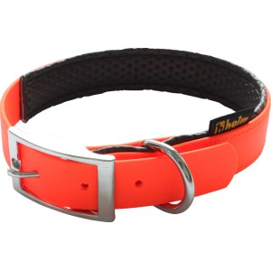 Leuchtoranges Heim Hundehalsband aus BioThane, 25 mm breit und 55 cm lang.