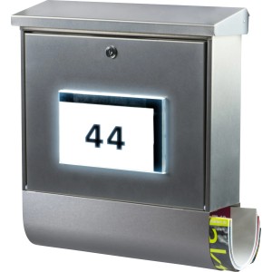 Burg Wächter Solar-Briefkasten Malaga 4400 Si mit LED-Hausnummernbeleuchtung und Zeitungsbox.