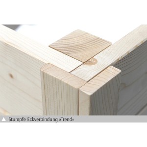 Detailaufnahme Eckverbindung des Skan Holz Gartenhauses Venlo 2 aus Holz.