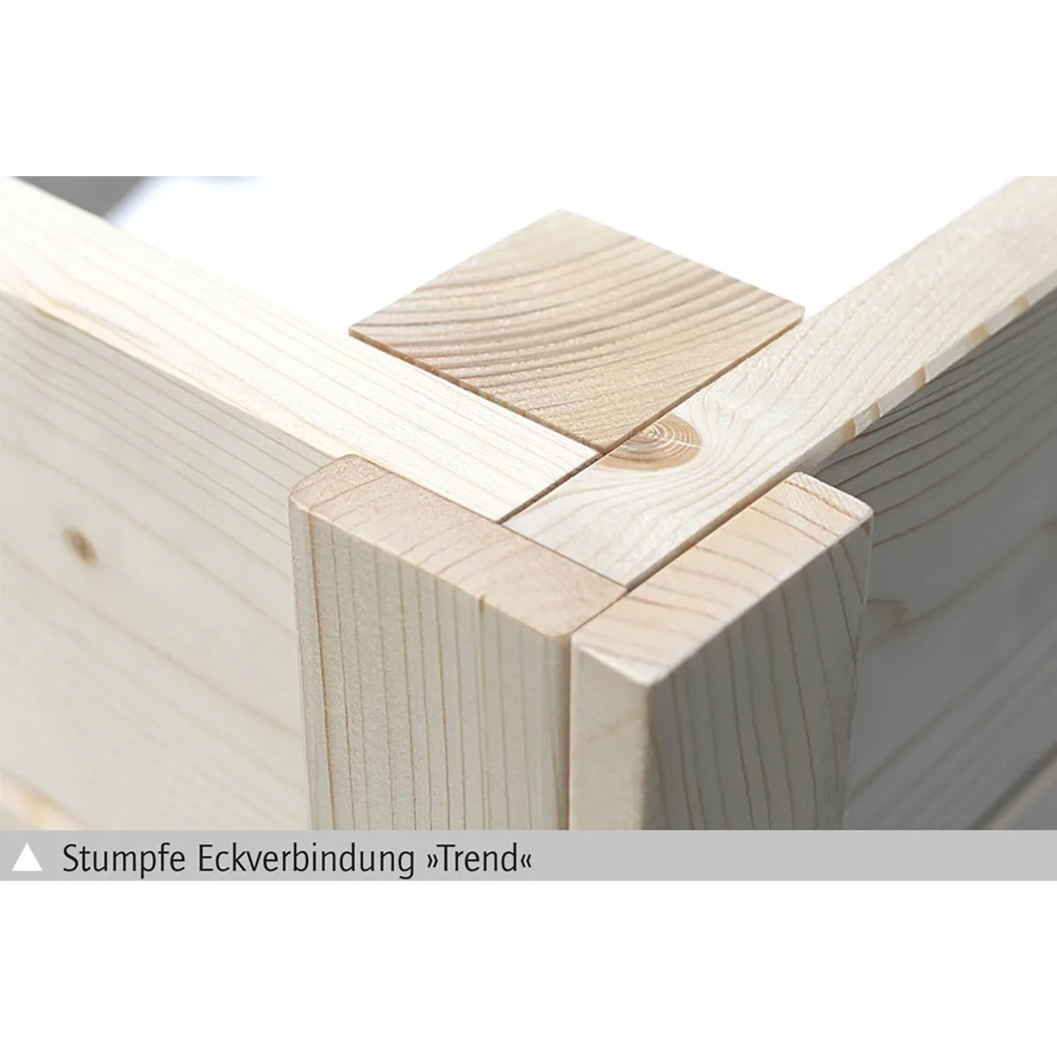 Detailaufnahme Eckverbindung des Skan Holz Gartenhauses Venlo 2 aus Holz.