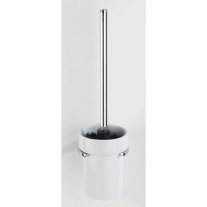 Wenko WC-Garnitur Isera in Silber Glänzend mit weißem Behälter und schwarzer Bürste.