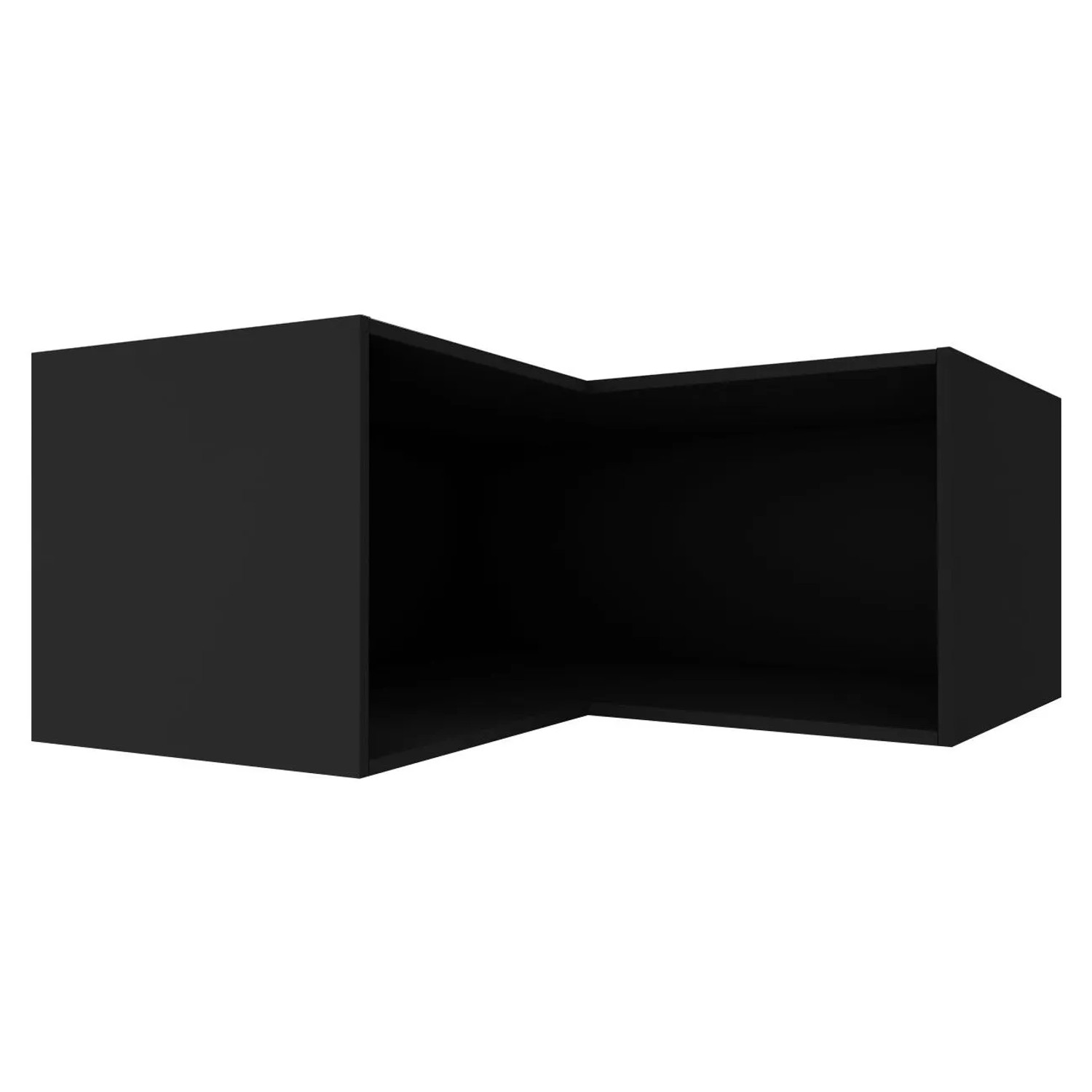 Schwarzer L-förmiger Eckaufsatzschrank Brerra. Offenes Design, ideal als Küchenschrank oder Regal.