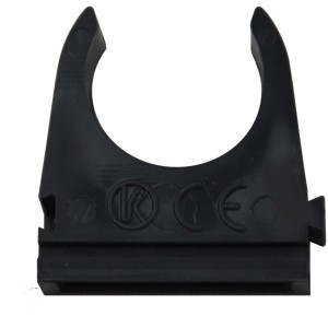 Schwarze E2 Elektro Klemmschelle, 20 mm, zur Befestigung von Leerrohren.