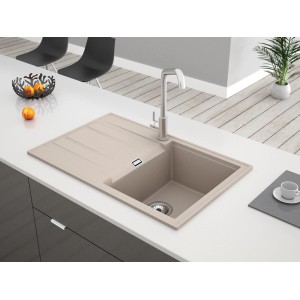 Miló Einbauspüle Piatto 78 in Sandbeige: Granitspüle mit Abtropffläche für moderne Küchen.