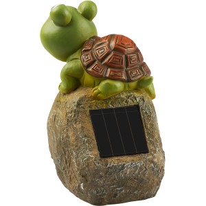 LED Solar Deko Stein: Grüne Schildkröte auf Stein mit Solarpanel.
