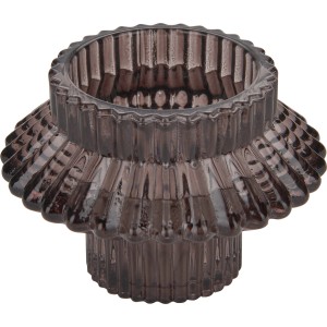 Grauer Kerzenhalter Midnight Mystery, 9x9 cm, aus Glas mit geriffelter Oberfläche.