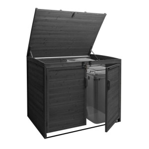 Braune MCW Mülltonnenbox Erweiterung H75b, 138x69x105cm, mit geöffnetem Deckel und Tür.