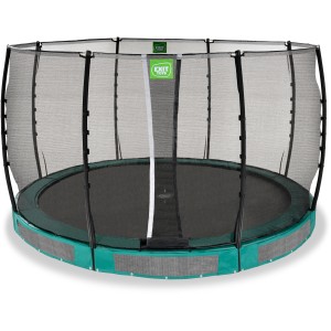 Grünes EXIT Allure Classic Bodentrampolin Ø 366 cm mit Sicherheitsnetz.