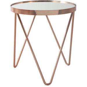 Kayoom Beistelltisch Bonnie in Roségold mit Spiegelglasplatte und Metallgestell.