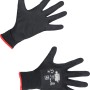 Schwarze LUX Arbeitshandschuhe Green Glove Gr. 9 mit rotem Saum, Handflächen nach oben.