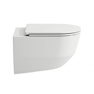 Laufen Wand-WC-Set Pro, spülrandlos, mit schlankem WC-Sitz, Abgang waagerecht, in Weiß.