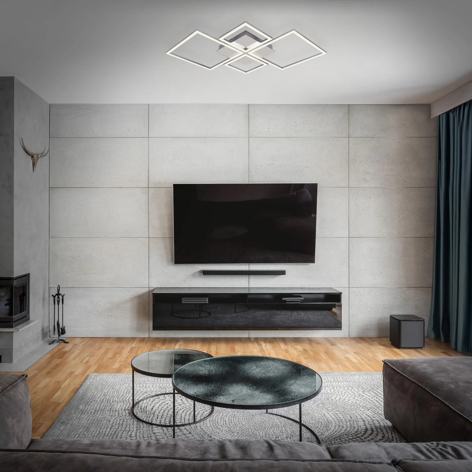 Dimmbare Brilo LED-Deckenleuchte Frame in Silber, quadratisches Design, 75x47 cm, für Wohnräume.