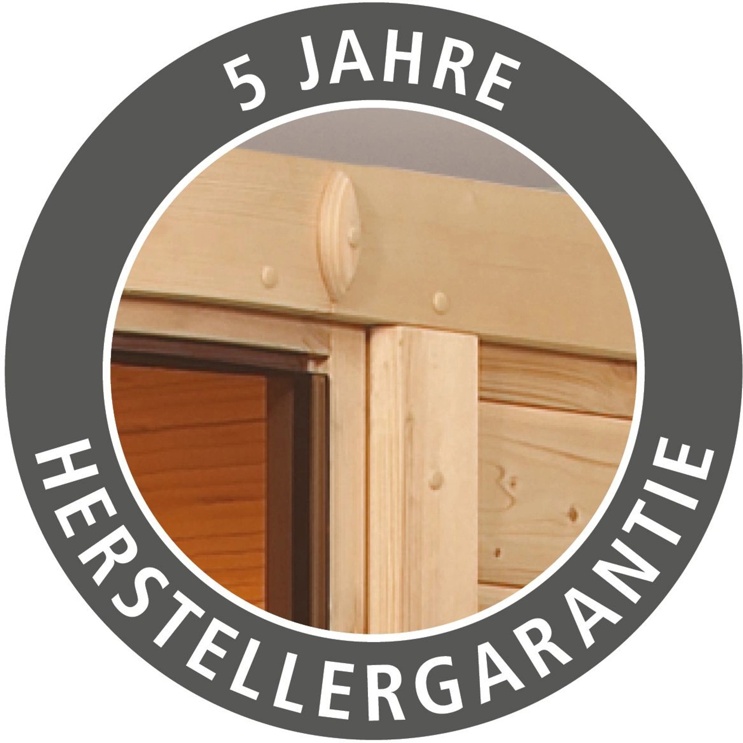 Detailaufnahme der Woodfeeling Sauna Jella mit 5 Jahren Herstellergarantie.