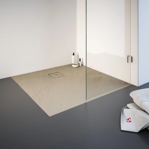Quadratische Schulte Duschwanne ExpressPlus 90x90 cm in Sand, Mineralguss mit Ablaufgarnitur.