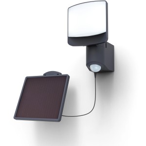 Lutec LED-Solarwandleuchte Sunshine, anthrazitfarbene Außenleuchte mit Bewegungssensor und separatem Solarmodul.
