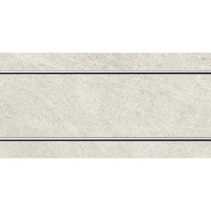 Dekorfliese Manhattan Ice, 30x60 cm, Feinsteinzeug in Steinoptik mit zwei Zierlinien.