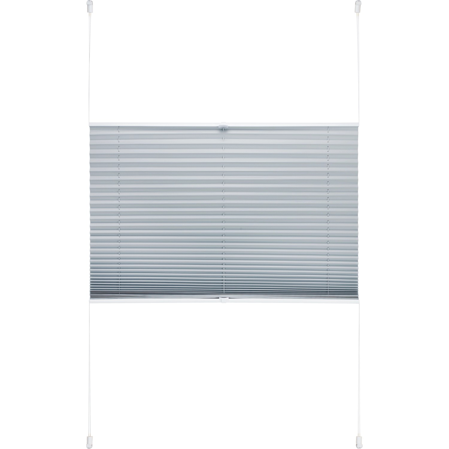 Hellgraues Thermo-Spannplissee Toledo 90x130 cm für Fenster, ohne Bohren montiert.