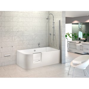 Weißer Ottofond Whirlpool Free-Gate 180x80 cm mit Duschwand im Badezimmer.