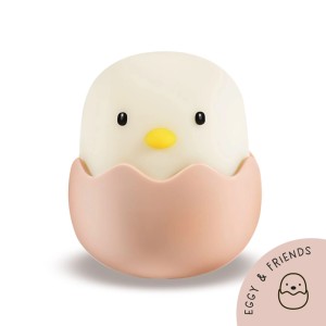 MegaLight LED Nachtlicht Eggy Egg in Kükenform. Dimmbares Kinderzimmer Nachtlicht mit Akku, weiß und rosa.