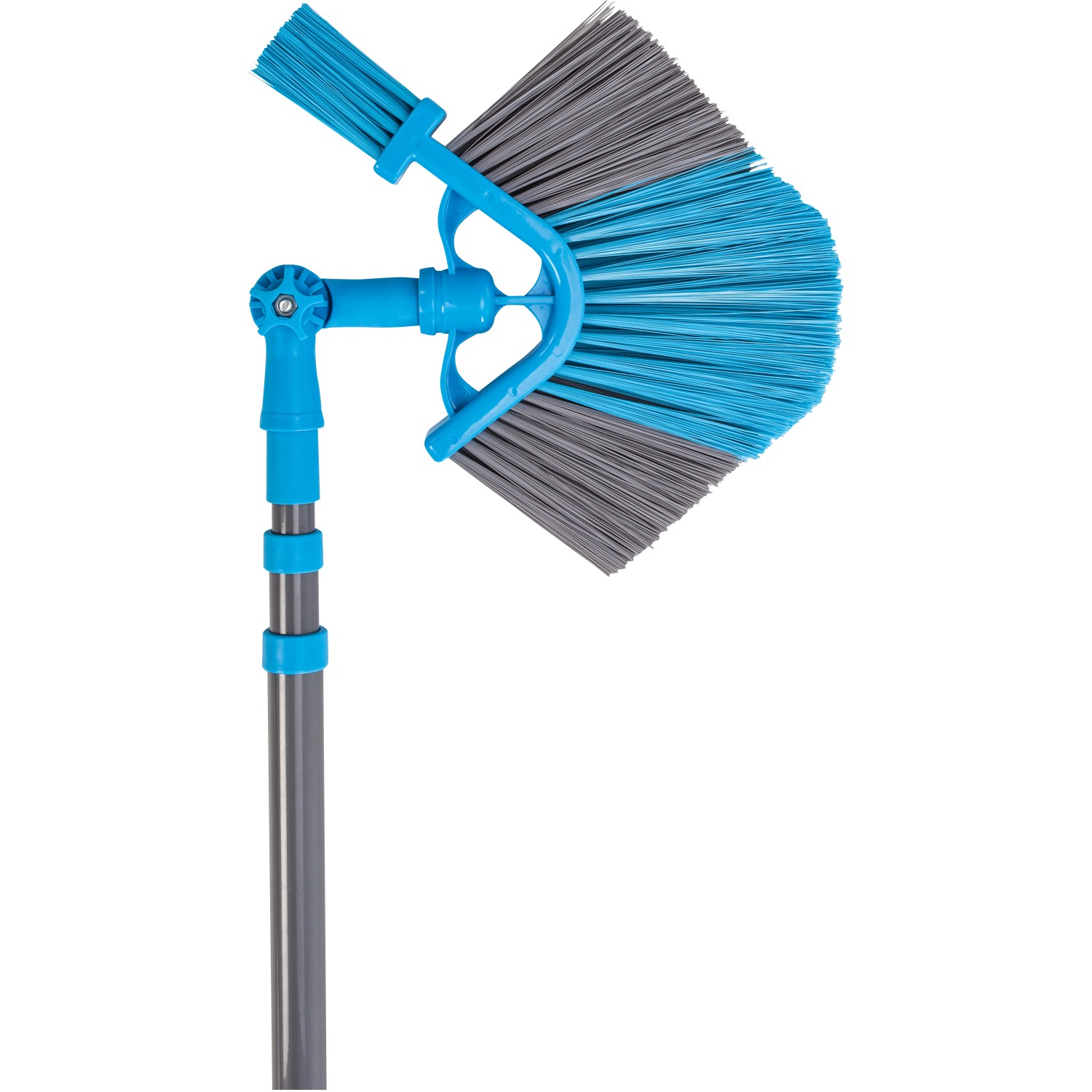 OBI Dachrinnenbesen 2-in-1 mit blau-grauen Borsten und Teleskopstiel für die Reinigung.
