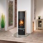 Justus Kaminofen Faro W+ 2.0, Stahl schwarz mit Sandstein Holzoptik, 7 kW, EEK: A+