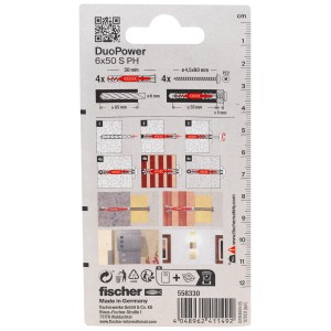 Fischer Universaldübel DuoPower 6x50 mm, 4er-Pack. Universaldübel mit Schrauben für sicheren Halt in versch. Materialien.