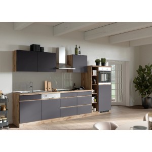 Held Möbel Küchenzeile Turin 330 cm Graphit-Wotaneiche ohne E-Geräte