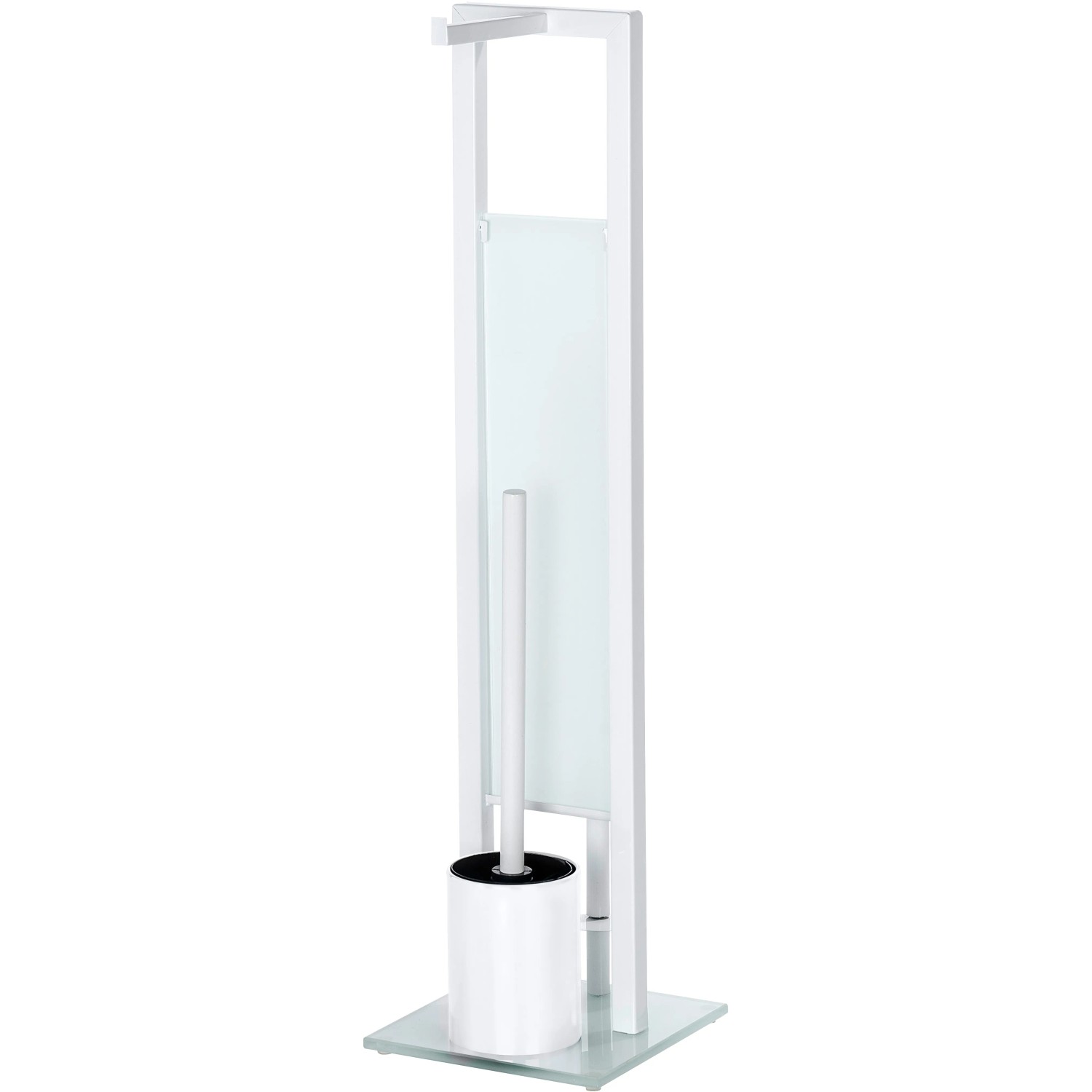 Wenko Stand WC-Garnitur Rivalta Weiß mit Toilettenpapierhalter und WC-Bürste.