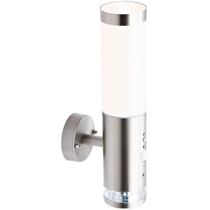 Moderne LED-Außenwandleuchte Bultei aus Edelstahl mit Bewegungsmelder für stimmungsvolle Beleuchtung.