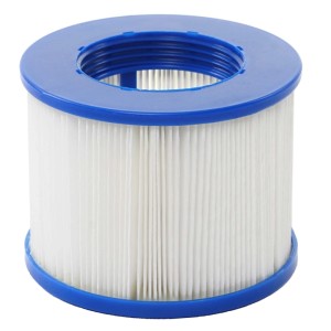 MCW Wasserfilter für Whirlpool E32, Filterkartusche, blaue Kunststoffumrandung, weißes Filterpapier.