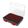 Qbrick Regular Compact Organizer Set 1, schwarze Aufbewahrungsbox mit transparentem Deckel und roten Fächern.