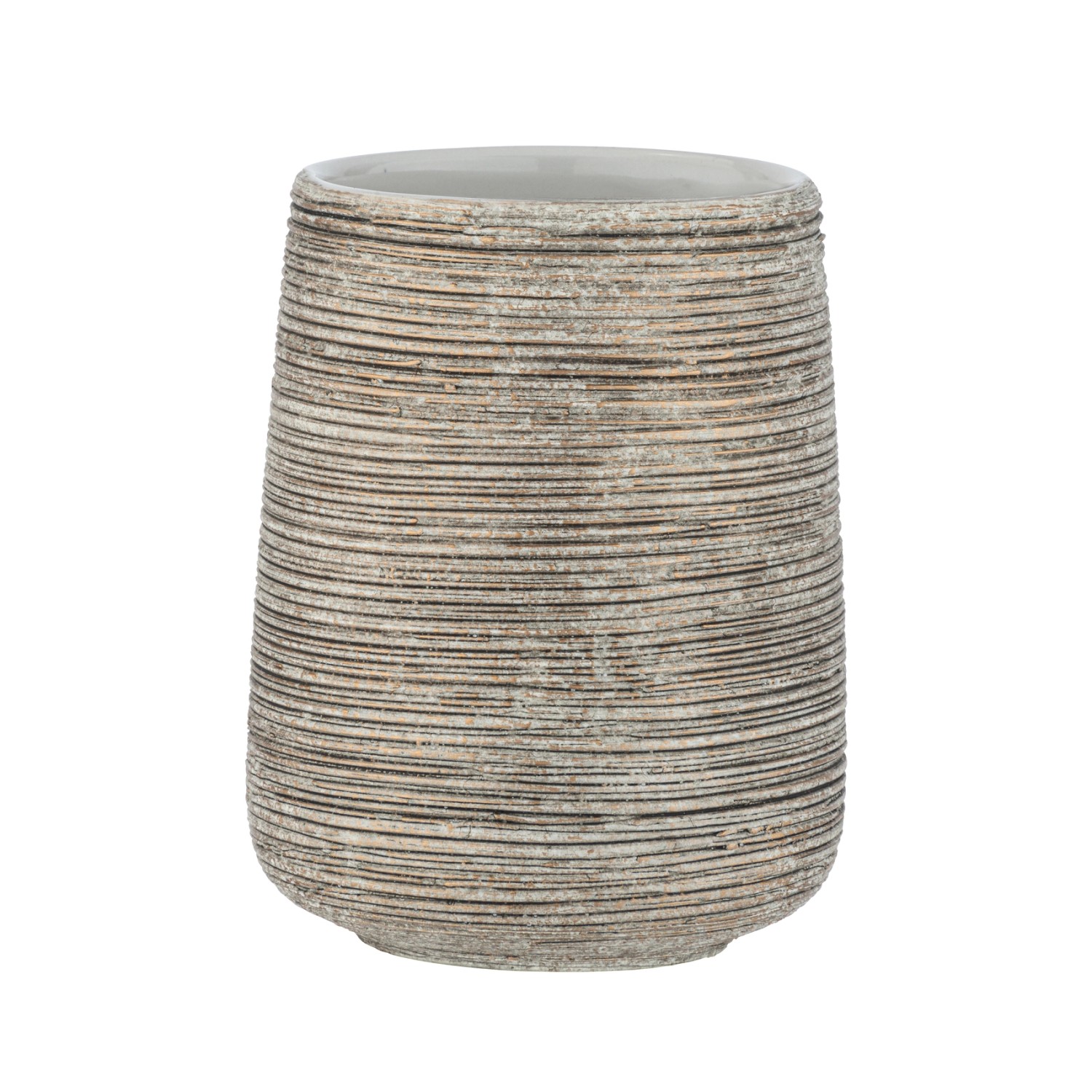 Goldener Wenko Zahnputzbecher Fedio aus Keramik mit Reliefstruktur, 8x11x8 cm.