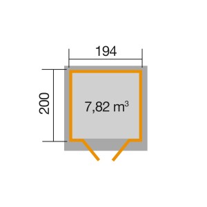Grundriss Weka Holz-Gartenhaus Pultdach, Maße 194x200 cm, Fläche 7,82 m².
