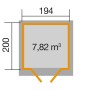 Grundriss Weka Holz-Gartenhaus Pultdach, Maße 194x200 cm, Fläche 7,82 m².