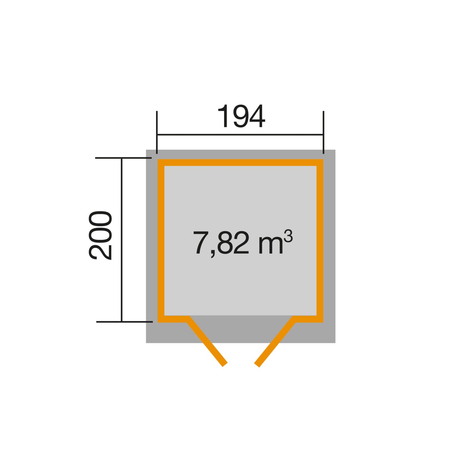 Grundriss Weka Holz-Gartenhaus Pultdach, Maße 194x200 cm, Fläche 7,82 m².