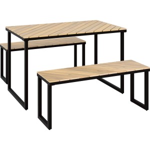 3-teilige Esstischgruppe Brookfield aus Akazienholz und Stahl für Garten/Terrasse.