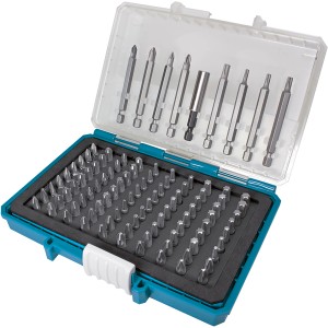 Makita Bit-Box P-81050, 99-teilig, mit verschiedenen Bits und Magnethalter in Kunststoffbox.