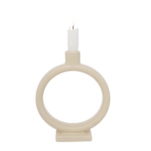 Beige-weißer Kerzenleuchter (2er Set) von Boltze Home mit runder Form und brennender Kerze.
