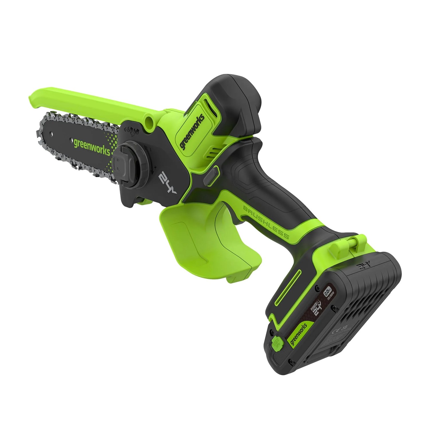 Greenworks Akku-Kettensäge CS1522GA2 Set, 15 cm Schwert, 24 V, mit Akku und Ladegerät.