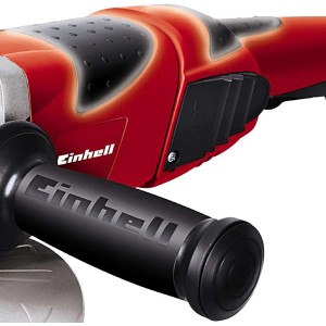 Detailaufnahme: Roter Einhell Winkelschleifer TE-AG 230/2000 mit Zusatzhandgriff.